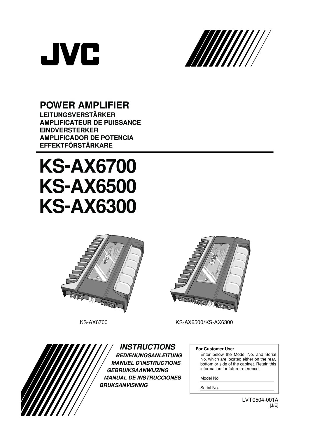 JVC KS-AX6500, KS-AX6300, KS-AX6700 manual Power Amplifier, For Customer Use 