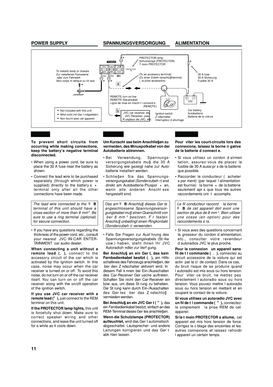 JVC KS-AX6300, KS-AX6500, KS-AX6700 manual Power Supply Spannungsversorgung Alimentation, Achtung 