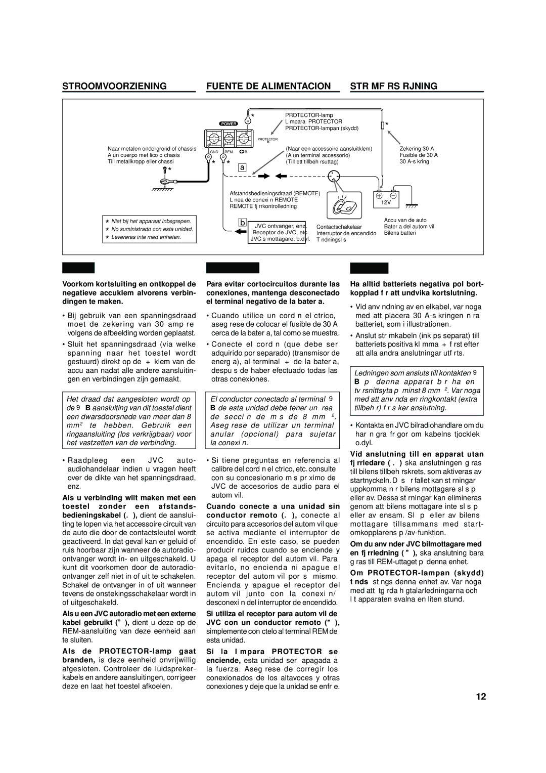 JVC KS-AX6500, KS-AX6300, KS-AX6700 Stroomvoorziening Fuente DE Alimentacion Strömförsörjning, LET OP Precaucion Varning 