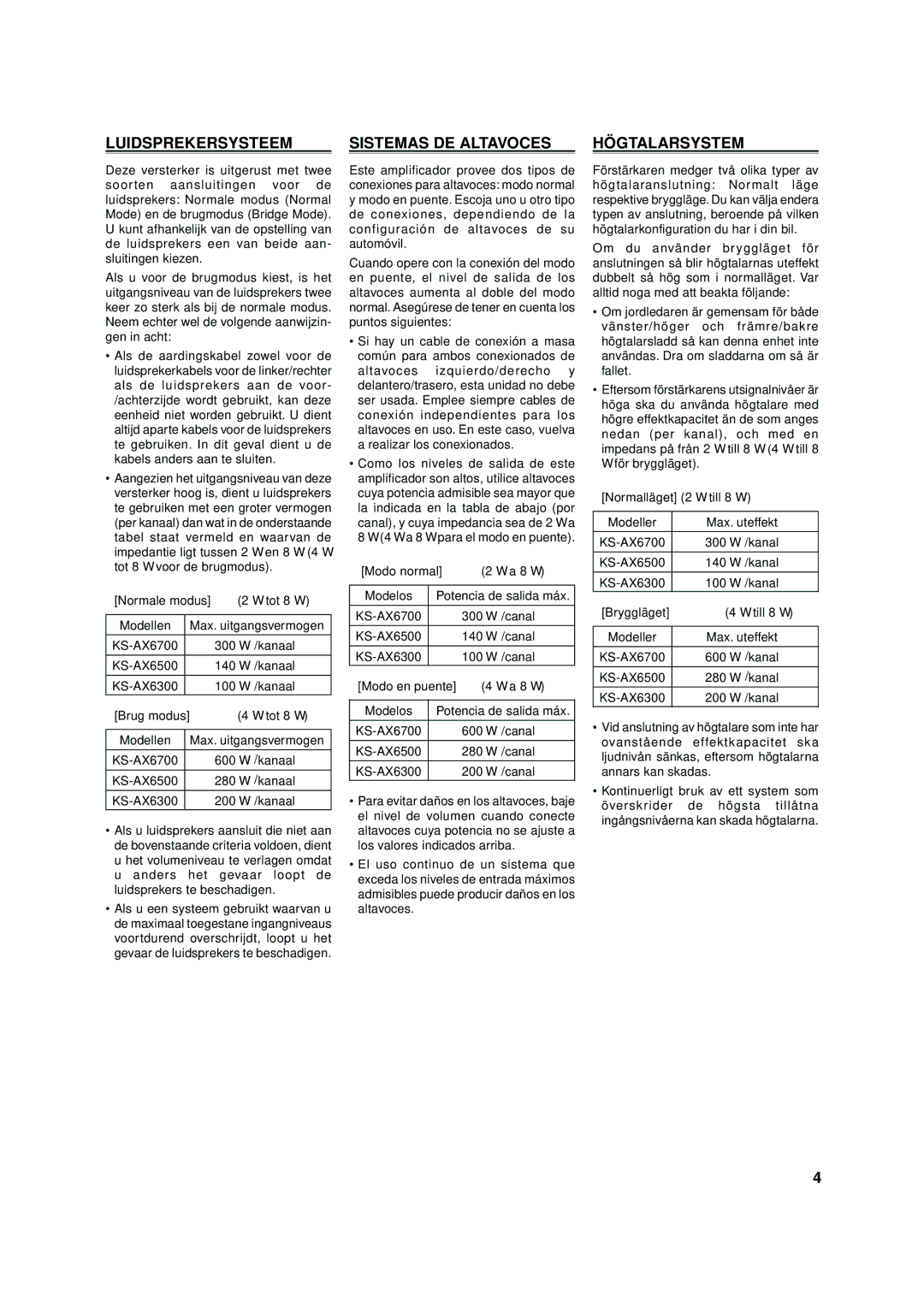 JVC KS-AX6500, KS-AX6300 manual Luidsprekersysteem, Sistemas DE Altavoces, Högtalarsystem 