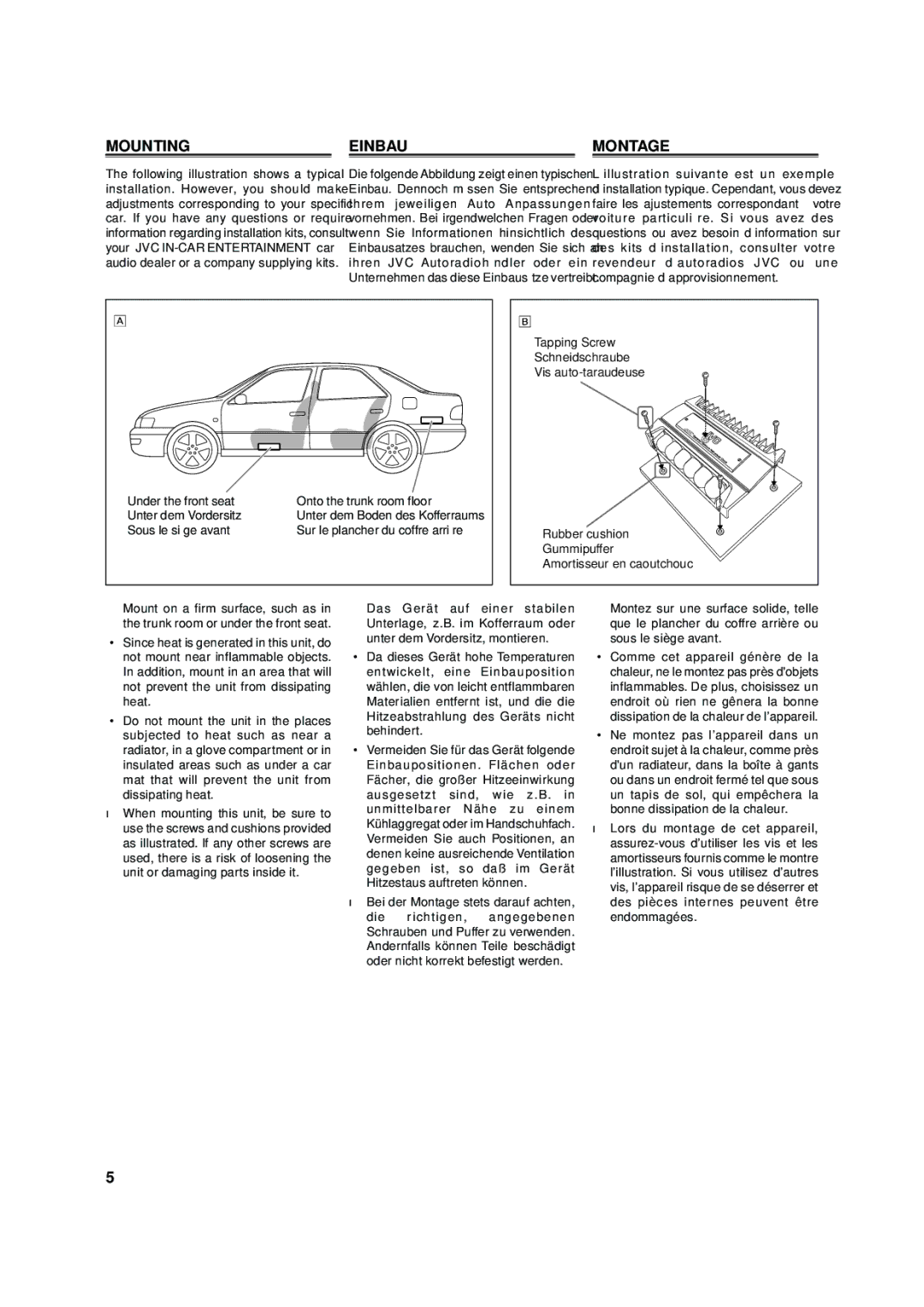 JVC KS-AX6300, KS-AX6500 manual Mounting Einbau Montage 