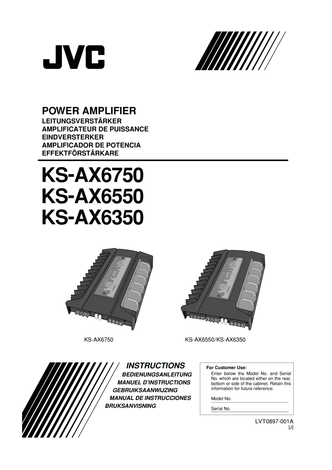 JVC KS-AX6550, KS-AX6750, KS-AX6350 manual Power Amplifier, For Customer Use 