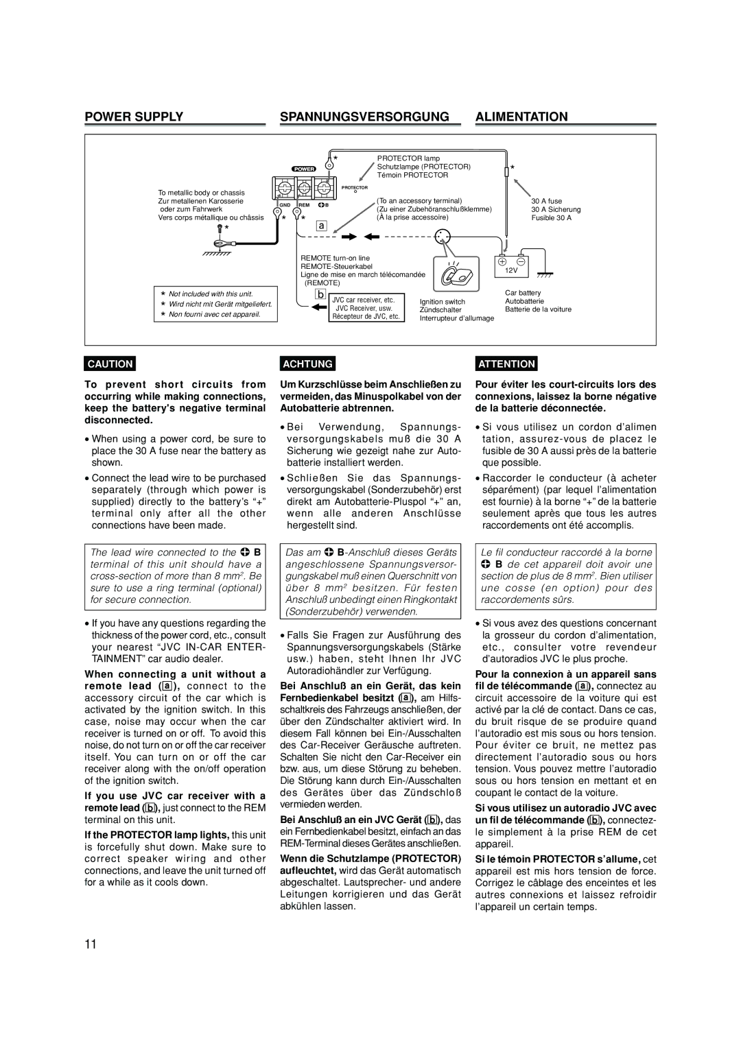 JVC KS-AX6750, KS-AX6550, KS-AX6350 manual Power Supply Spannungsversorgung Alimentation, Achtung 