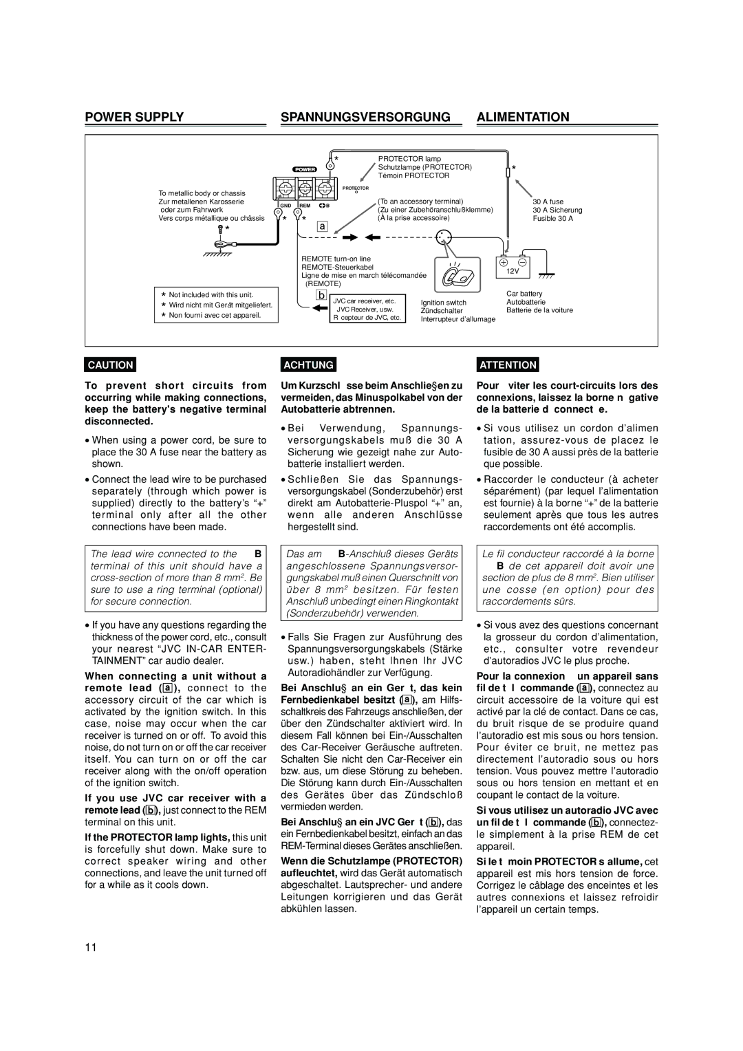 JVC KS-AX7700, KS-AX7300 manual Power Supply Spannungsversorgung Alimentation, Achtung 