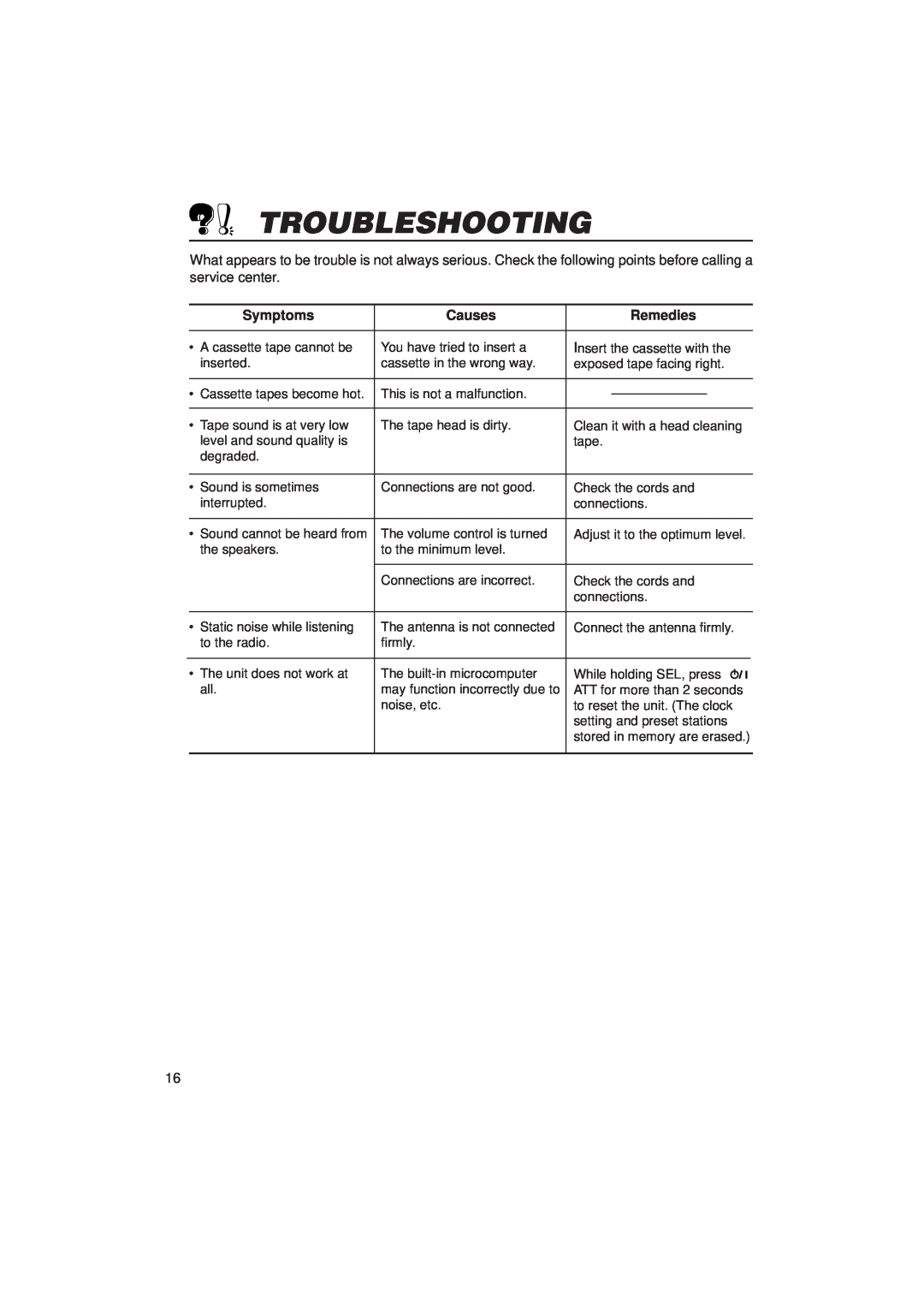 JVC KS F100 manual Troubleshooting, Symptoms, Causes, Remedies 