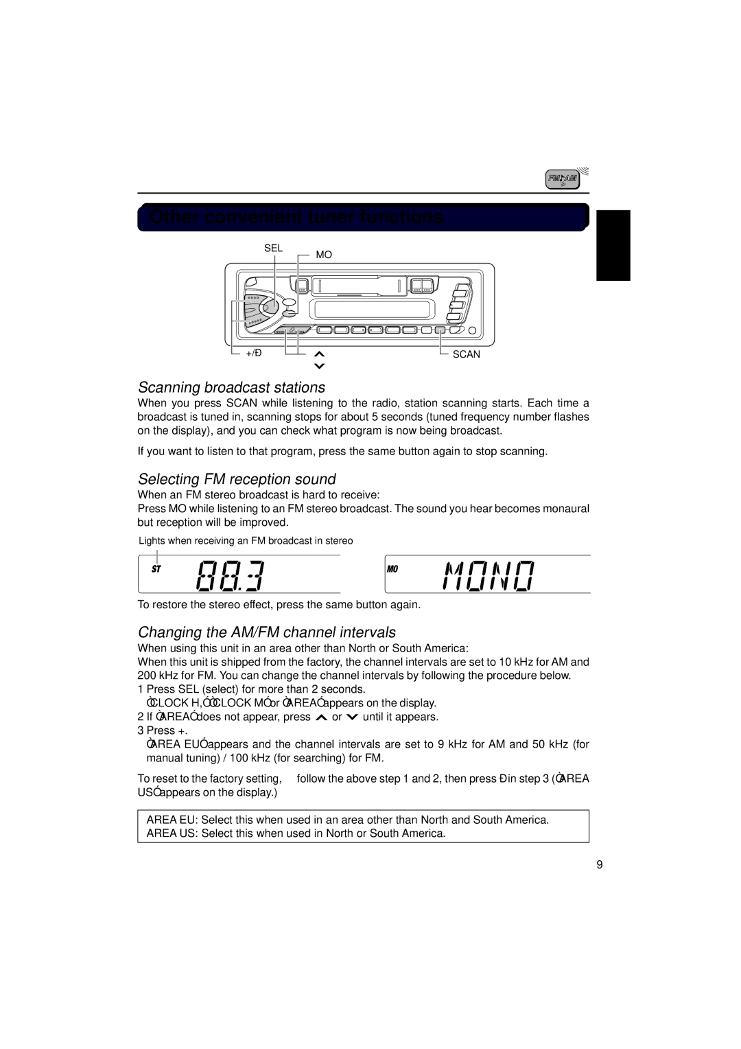 JVC KS-F150 manual Other convenient tuner functions, When an FM stereo broadcast is hard to receive 