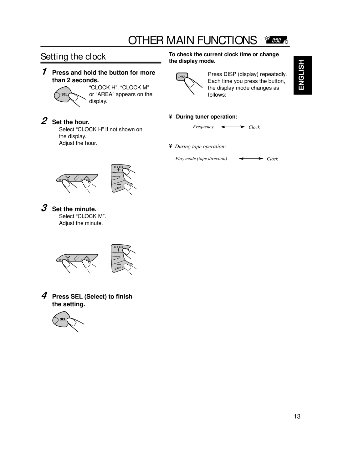 JVC KS-F160 manual Other Main Functions, Setting the clock 