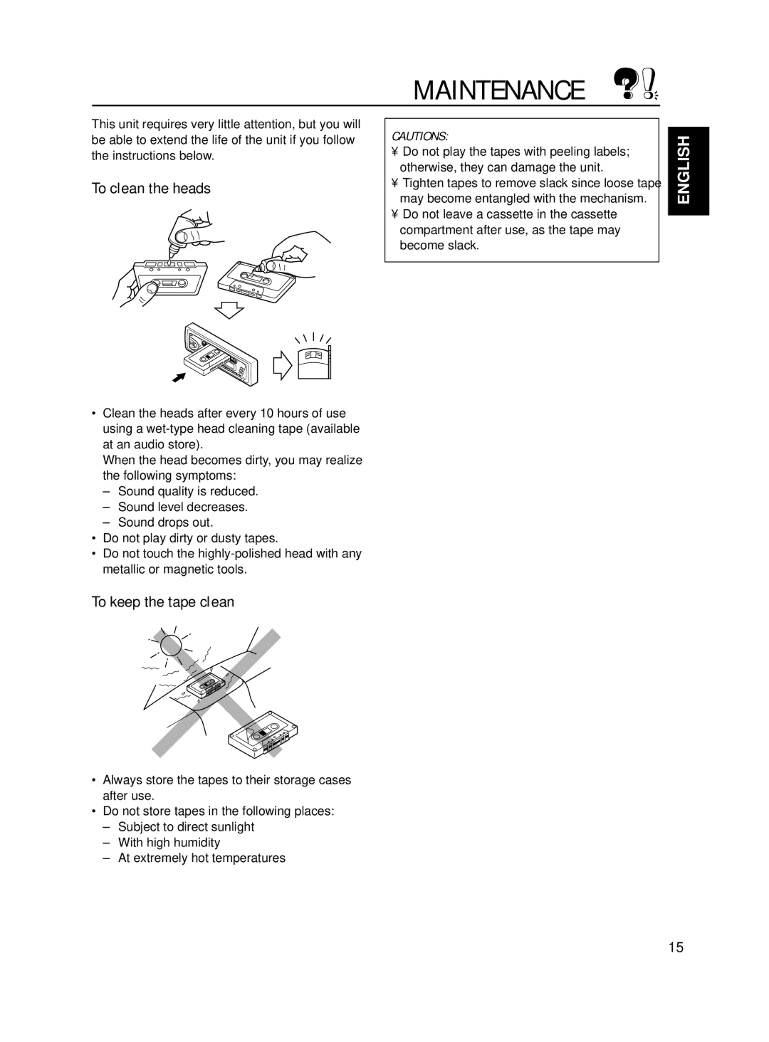 JVC KS-F160 manual Maintenance, To clean the heads, To keep the tape clean 