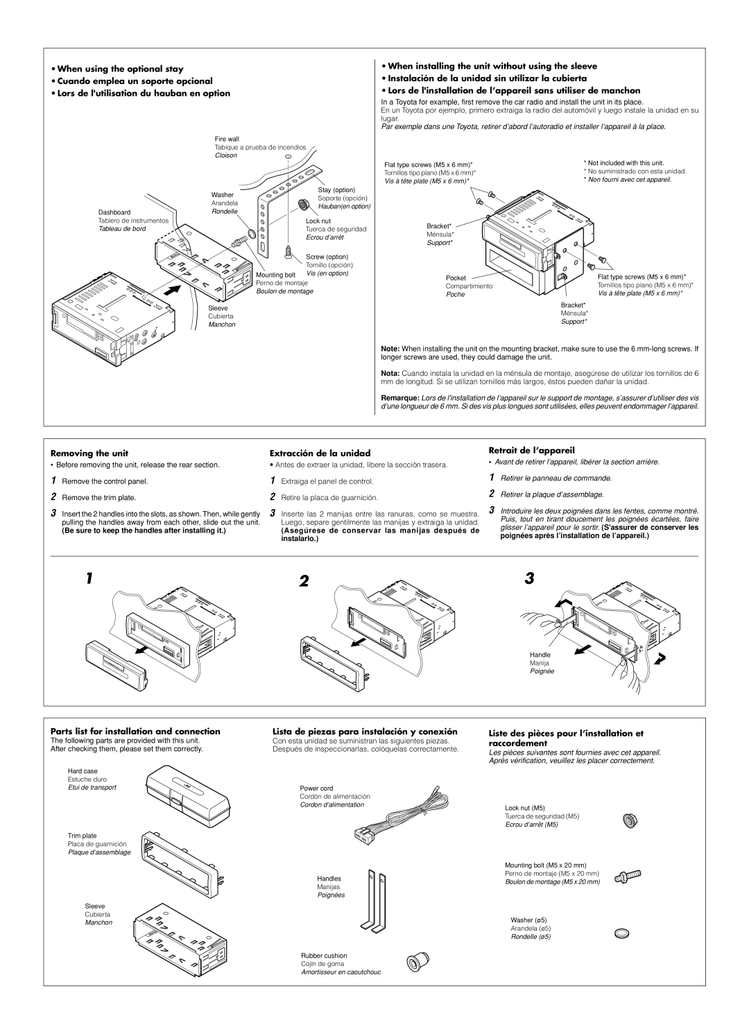 JVC KS-F160 Be sure to keep the handles after installing it, Asegúrese de conservar las manijas después de instalarlo 