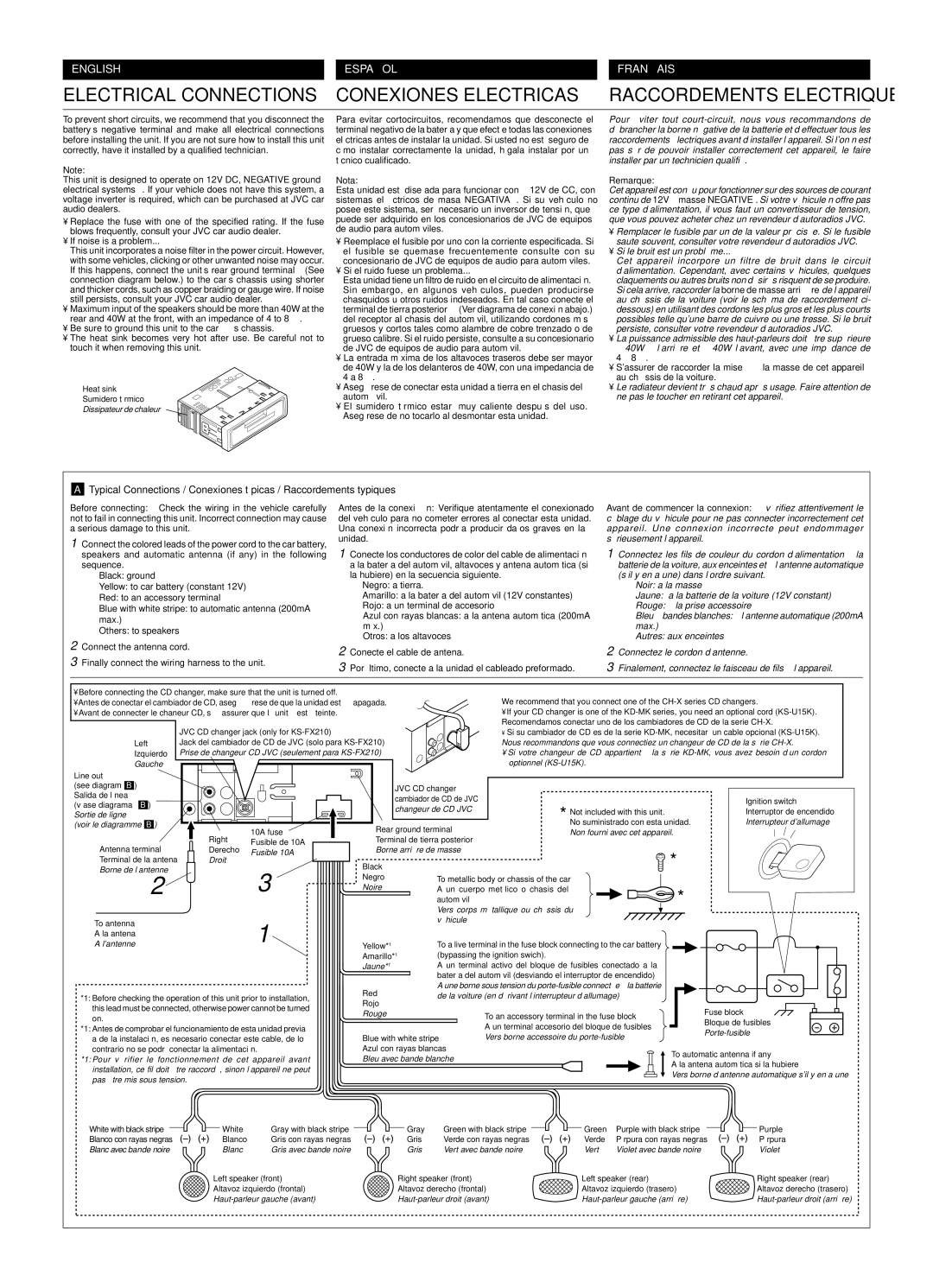 JVC KS-F160 manual Be sure to ground this unit to the car’s chassis, Nota, Remarque 