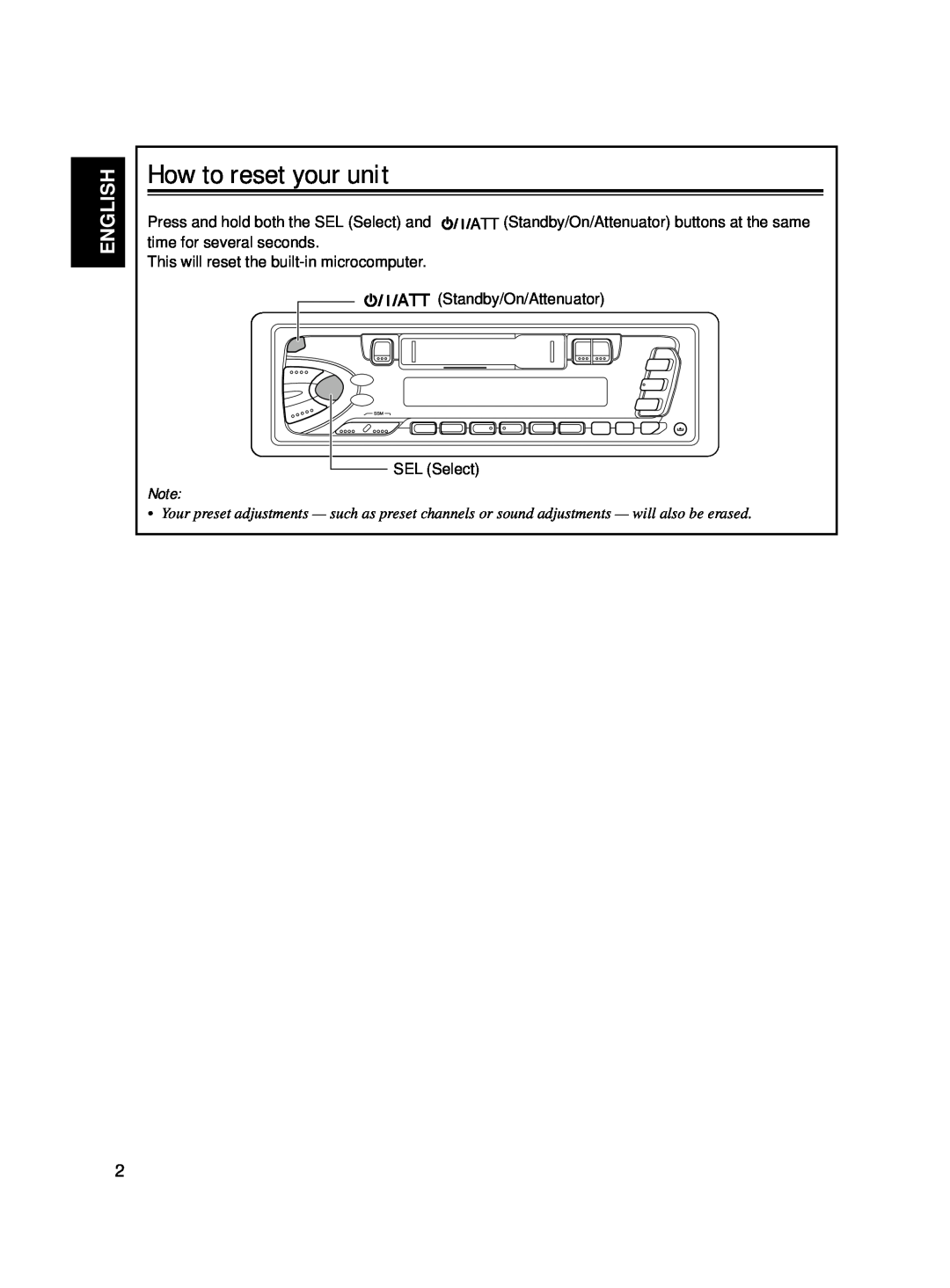 JVC KS-F160 manual How to reset your unit, English 