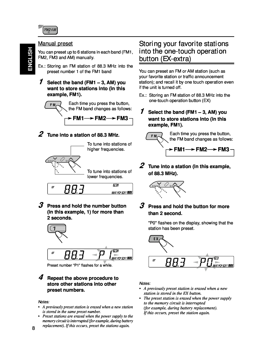 JVC KS-F160 manual Manual preset, FM1FM2FM3, English 