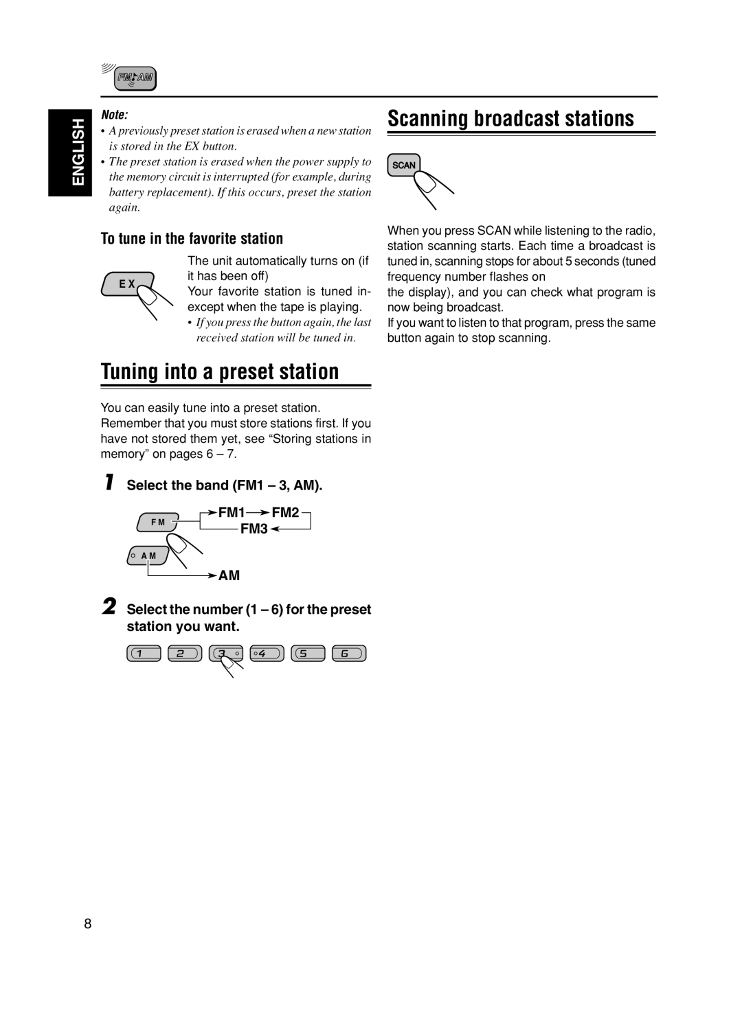 JVC KS-F161 manual Tuning into a preset station, To tune in the favorite station 