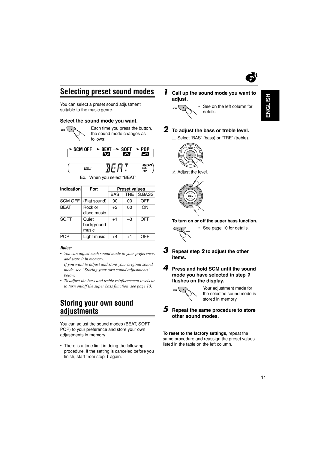 JVC KS-F185 manual Storing your own sound adjustments 