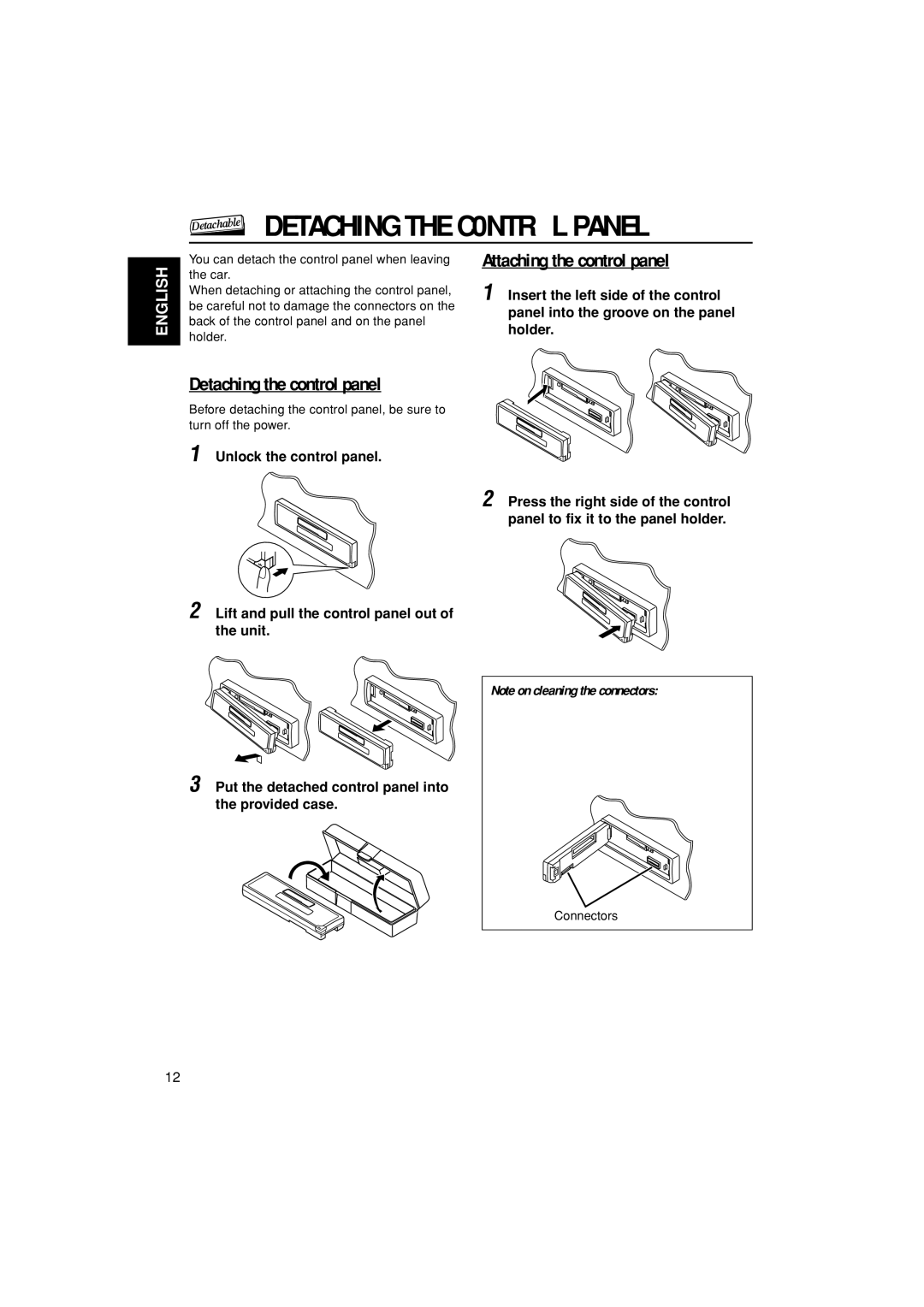 JVC KS-F185 manual Detaching the C0NTROL Panel, Detaching the control panel 