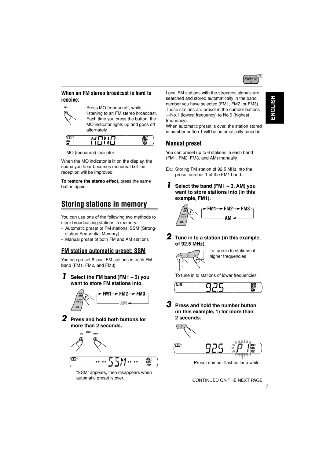 JVC KS-F185 manual Storing stations in memory 