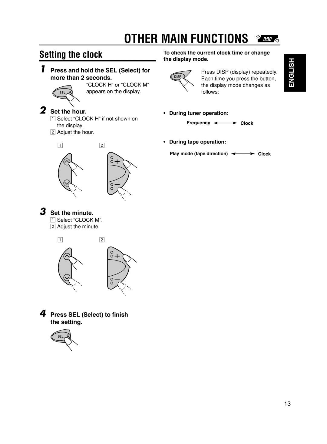 JVC KS-F190 manual Other Main Functions, Setting the clock 