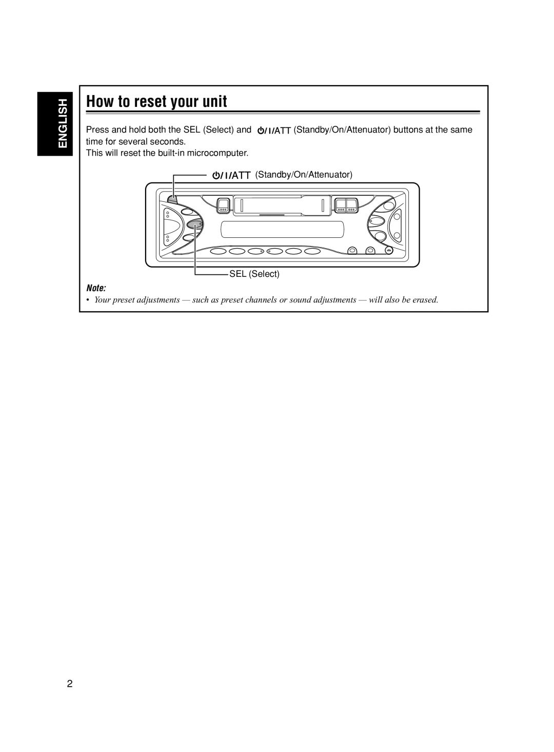 JVC KS-F190 manual How to reset your unit 