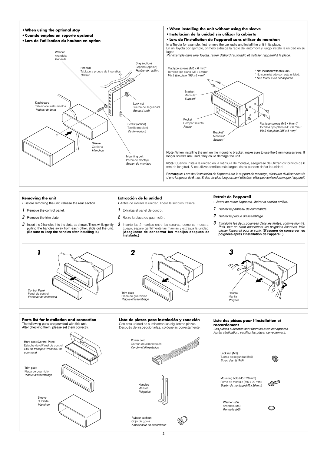 JVC KS-F190 Be sure to keep the handles after installing it, Asegúrese de conservar las manijas después de instalarlo 