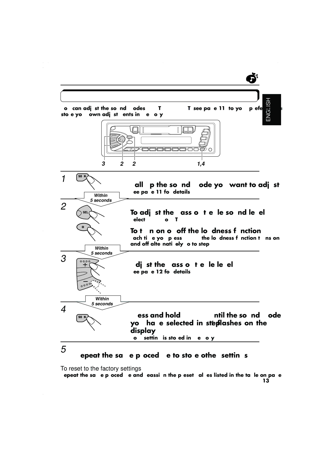 JVC KS-F315EE manual Storing your own sound adjustments 