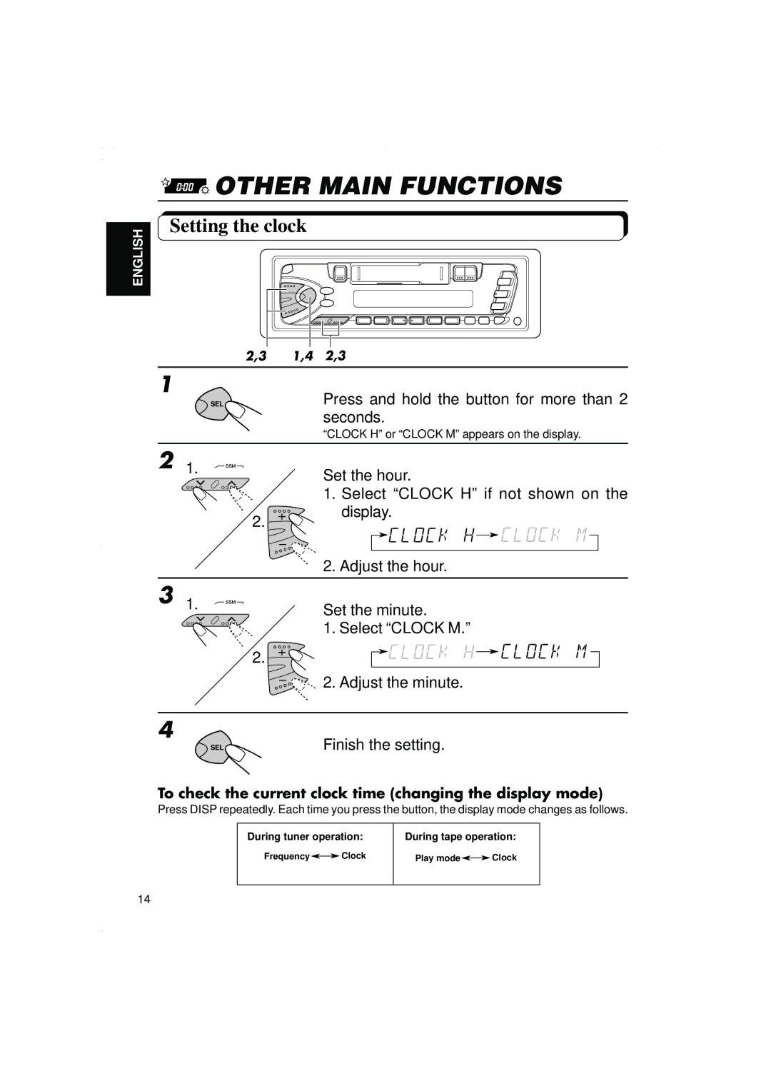 JVC KS-F315EE manual Other Main Functions, Setting the clock, Adjust the minute, Finish the setting 