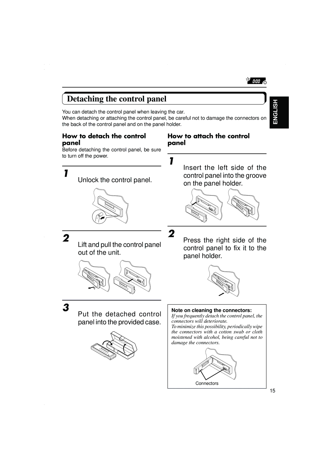 JVC KS-F315EE manual Detaching the control panel, Unlock the control panel, How to detach the control panel 