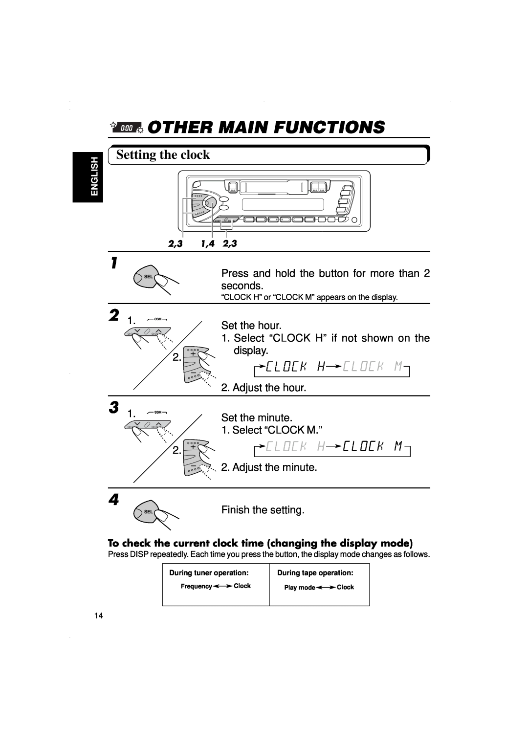 JVC KS-F315EE manual Other Main Functions, Setting the clock 