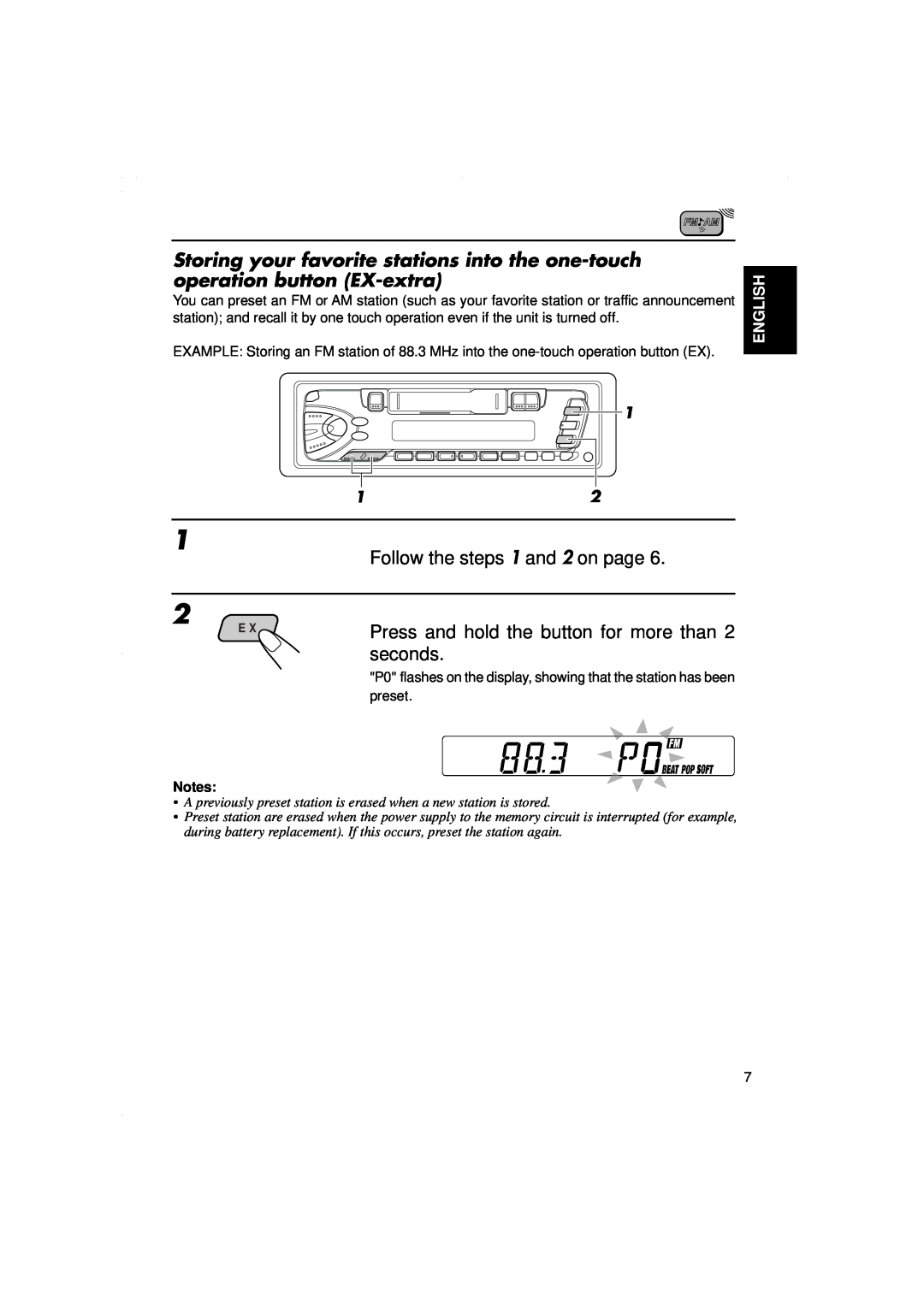 JVC KS-F315EE manual Follow the steps 1 and 2 on page, Press and hold the button for more than 2 seconds, English 