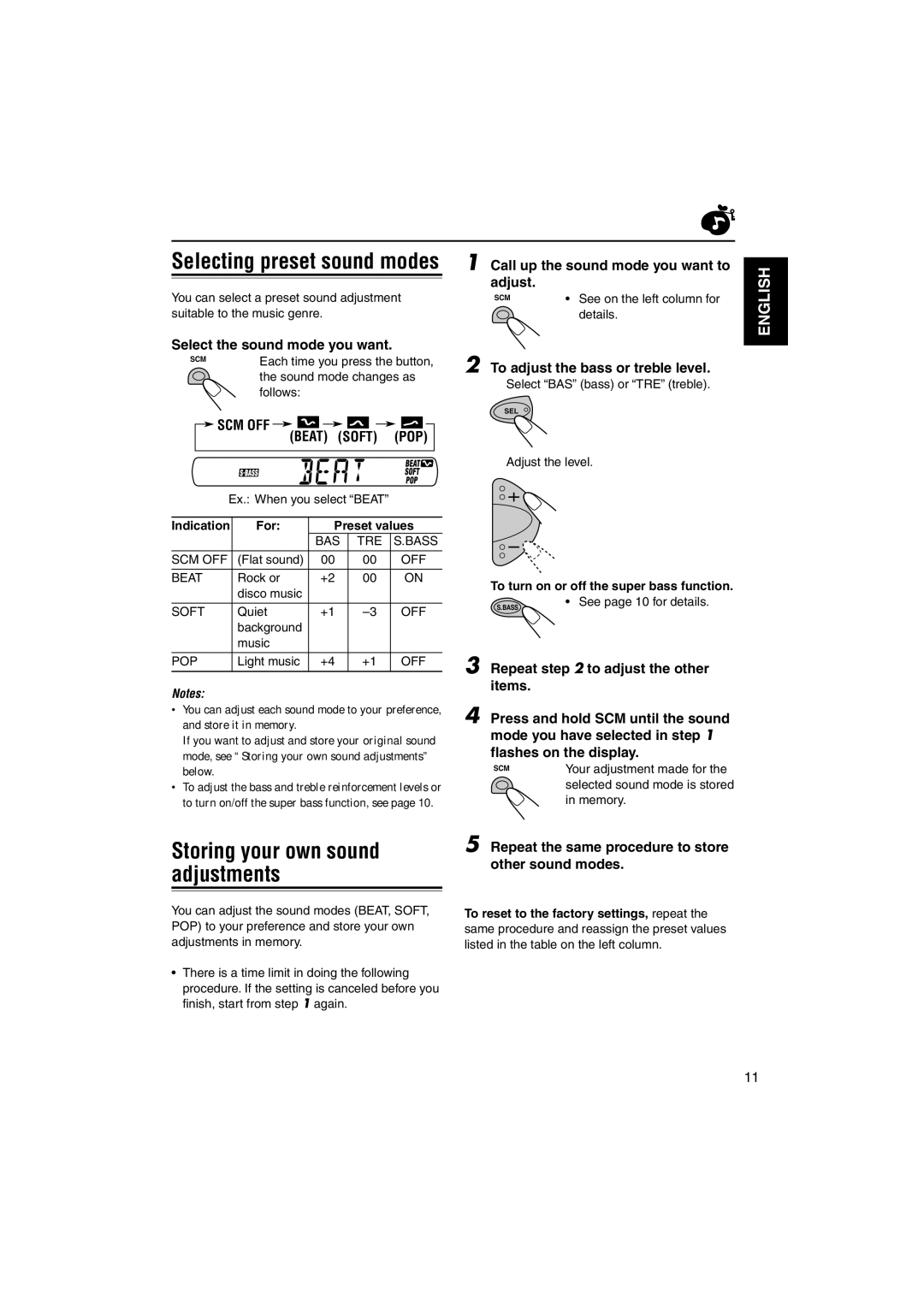 JVC KS-F345 manual Storing your own sound adjustments, Beat Soft POP 