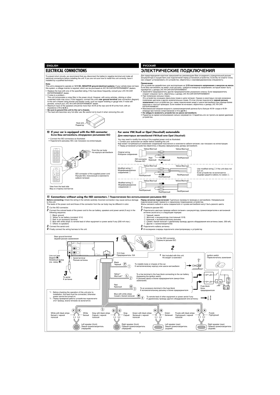 JVC KS-F345 manual Be sure to ground this unit to the car’s chassis, View from the lead side Вид со стороны контактов 