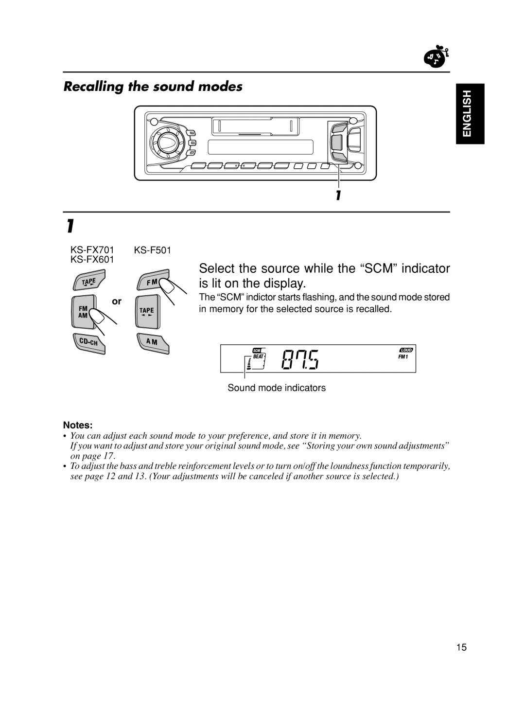 JVC KS-FX601, KS-F501 manual Recalling the sound modes 