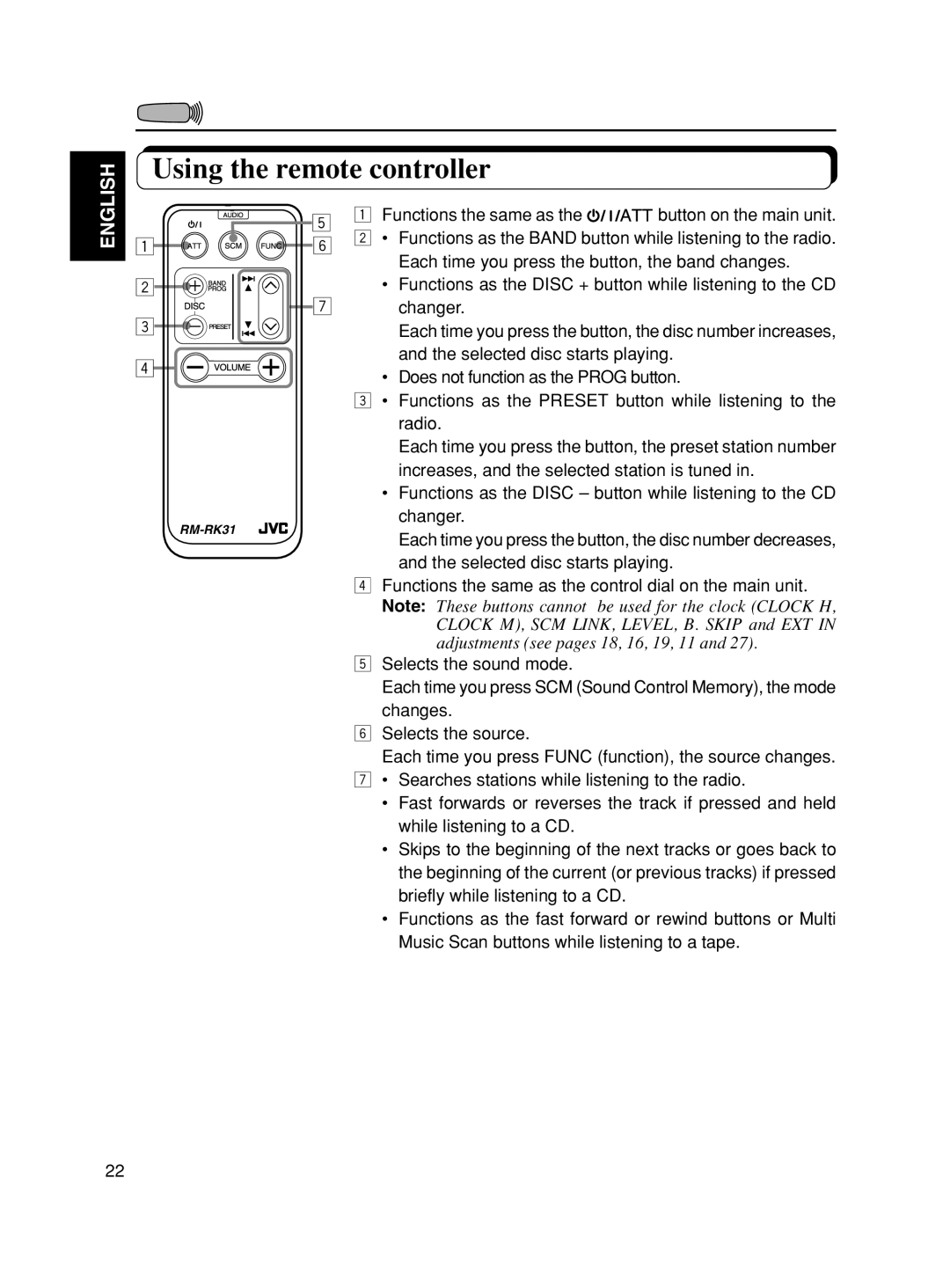 JVC KS-F501, KS-FX601 manual Using the remote controller 