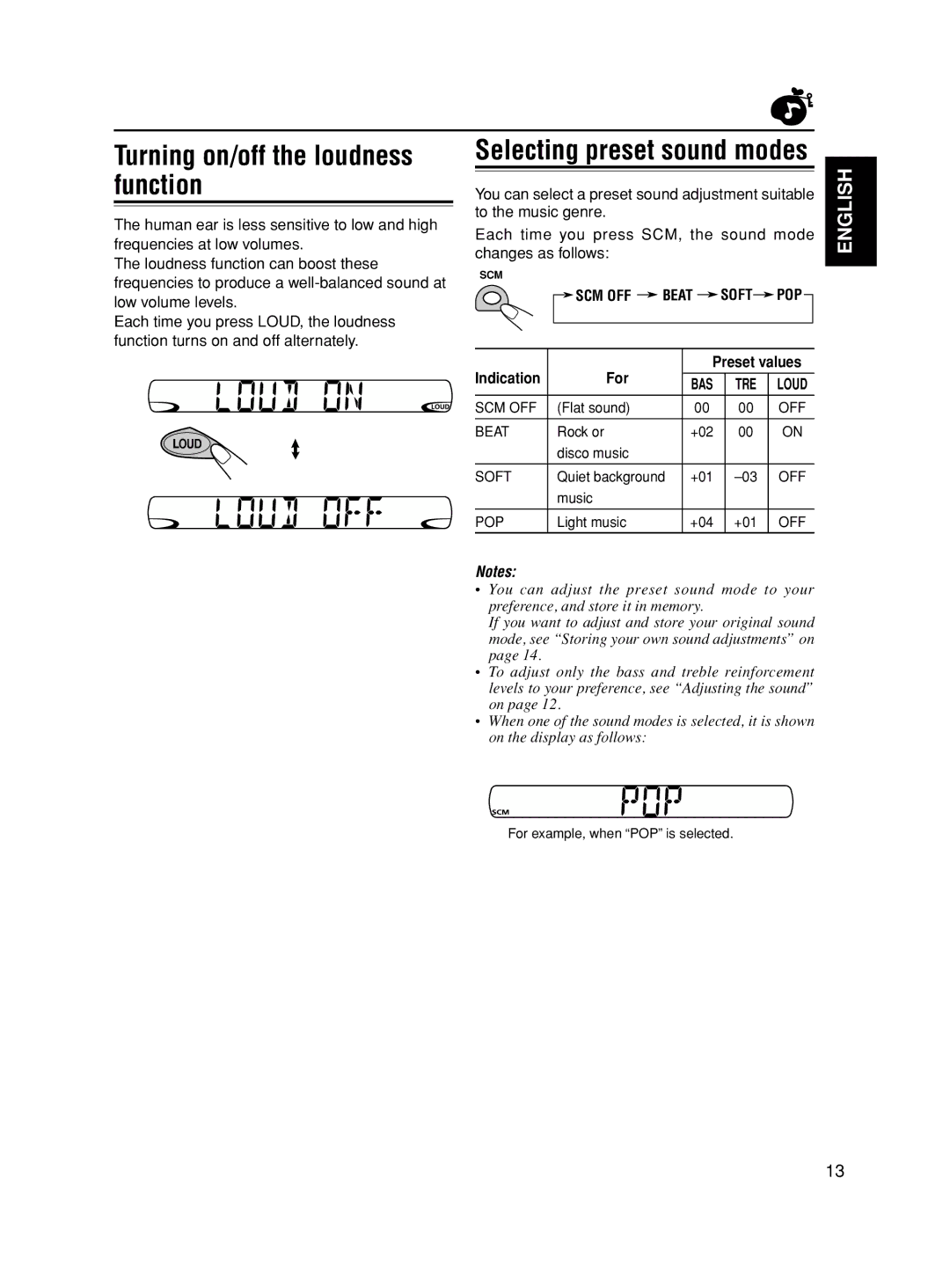 JVC KS-F545 manual Turning on/off the loudness function, For 