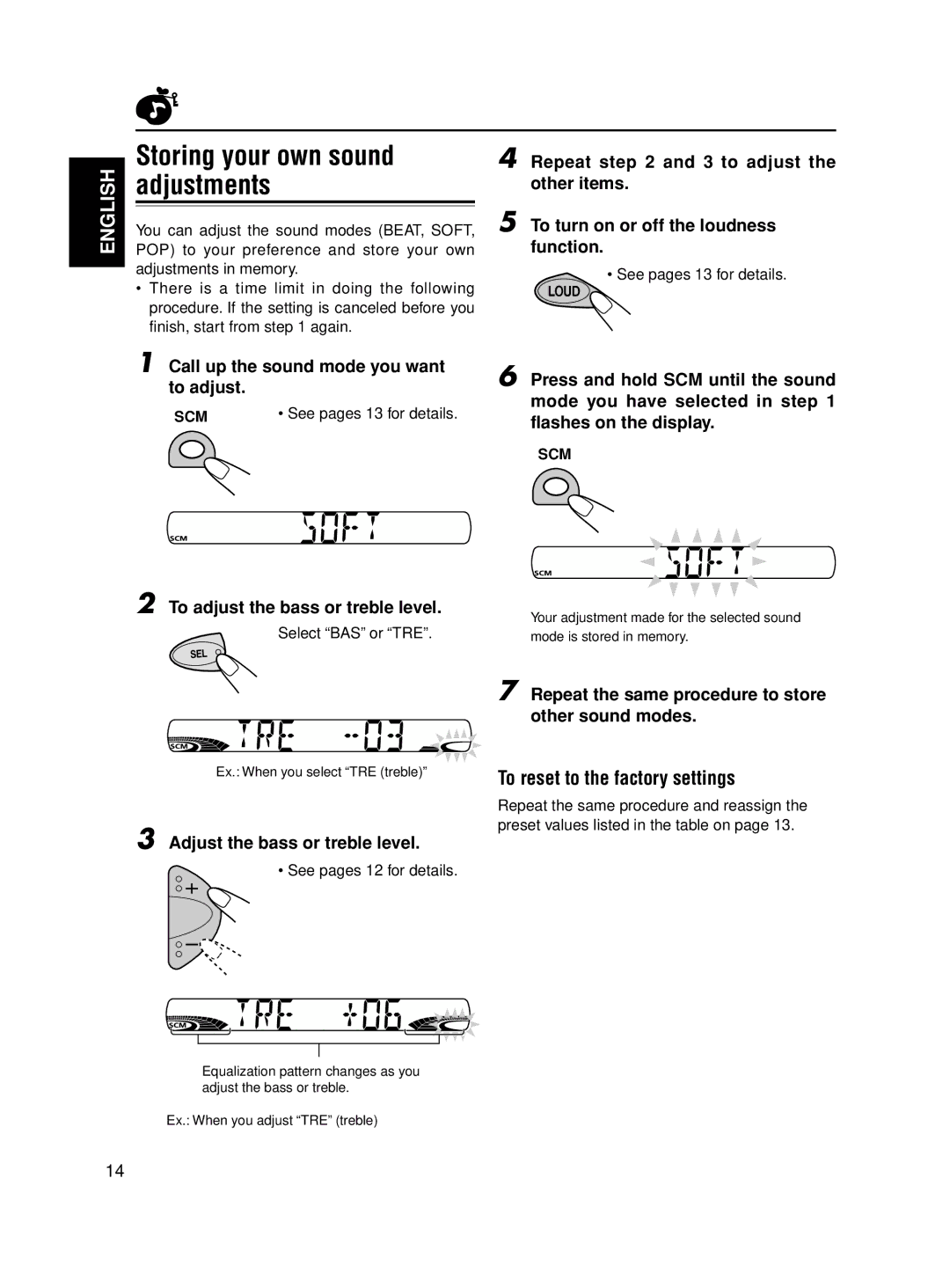 JVC KS-F545 manual Storing your own sound adjustments, To reset to the factory settings 