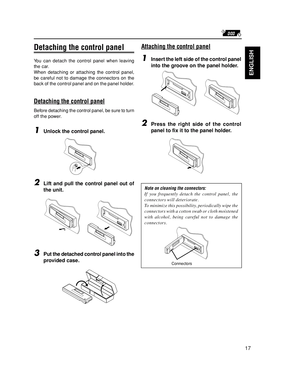 JVC KS-F545 manual Detaching the control panel, Attaching the control panel 