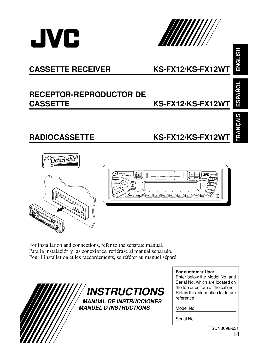 JVC manual Instructions, RADIOCASSETTEKS-FX12/KS-FX12WT 