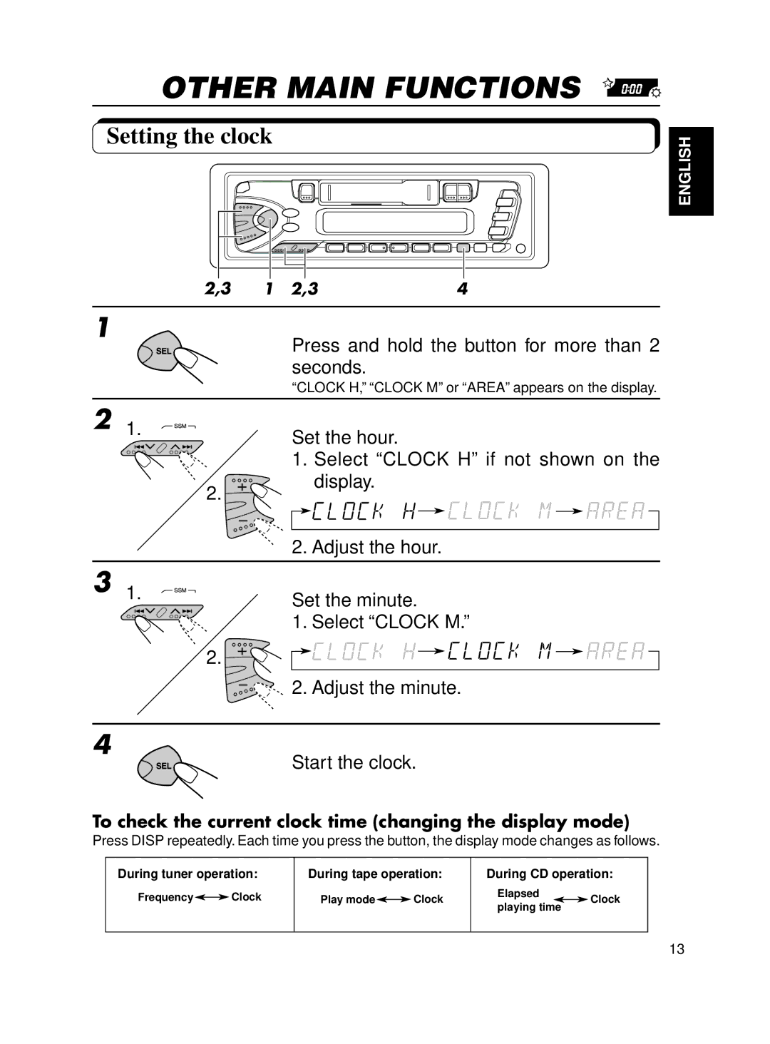 JVC KS-FX12WT manual Other Main Functions, Setting the clock 