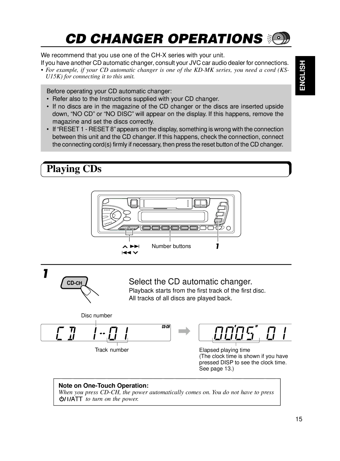 JVC KS-FX12WT manual CD Changer Operations, Playing CDs 