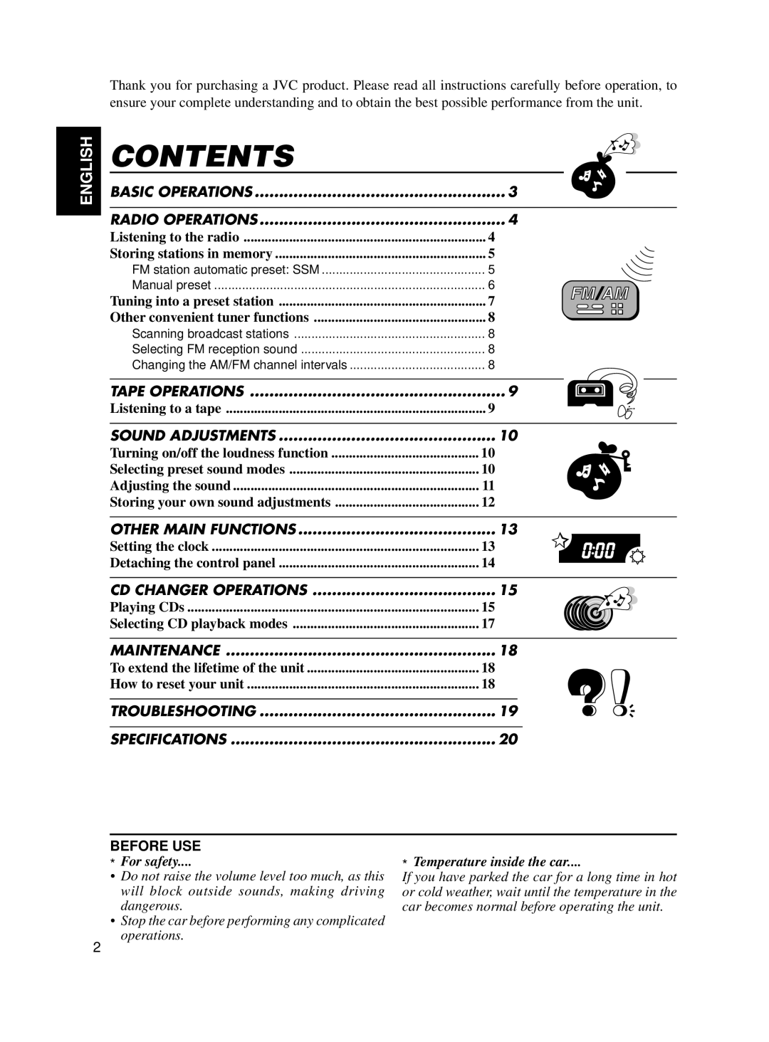 JVC KS-FX12WT manual Contents 