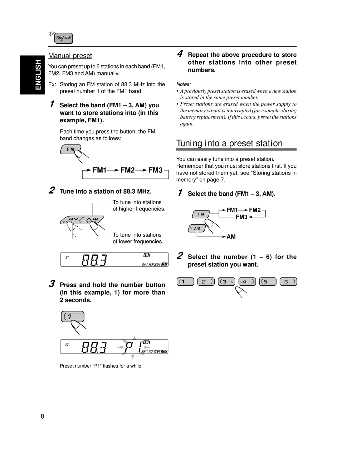 JVC KS-FX210 manual Tuning into a preset station, Manual preset 