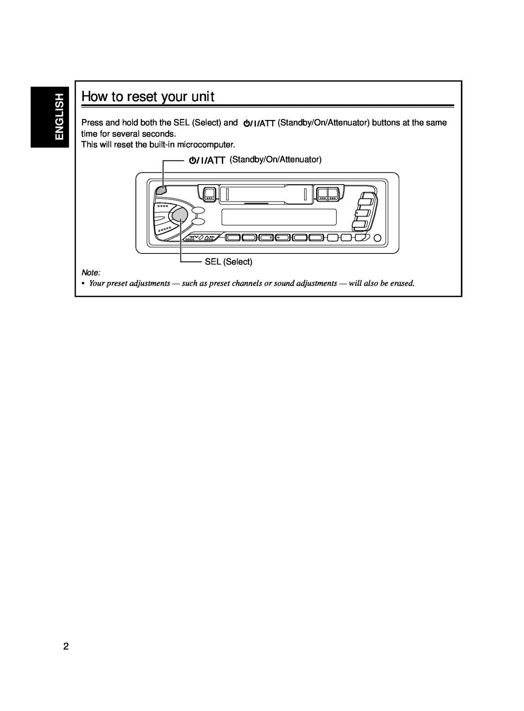 JVC KS-FX210 manual How to reset your unit, English 