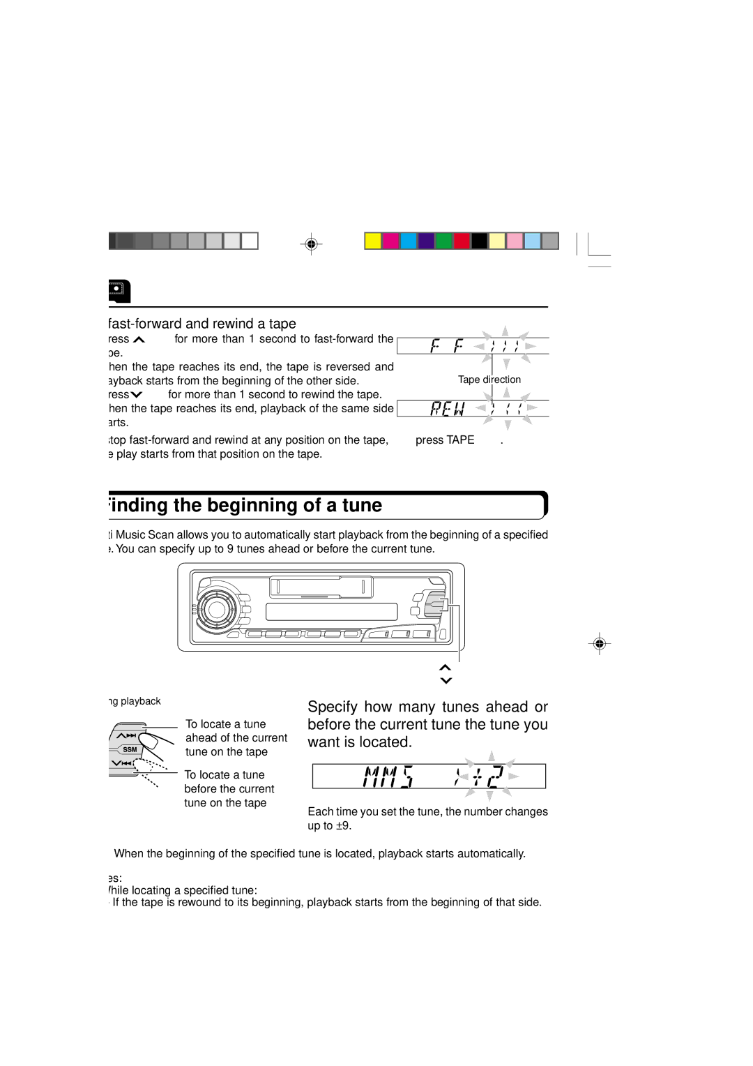 JVC KS-FX250 manual Finding the beginning of a tune, To fast-forward and rewind a tape 