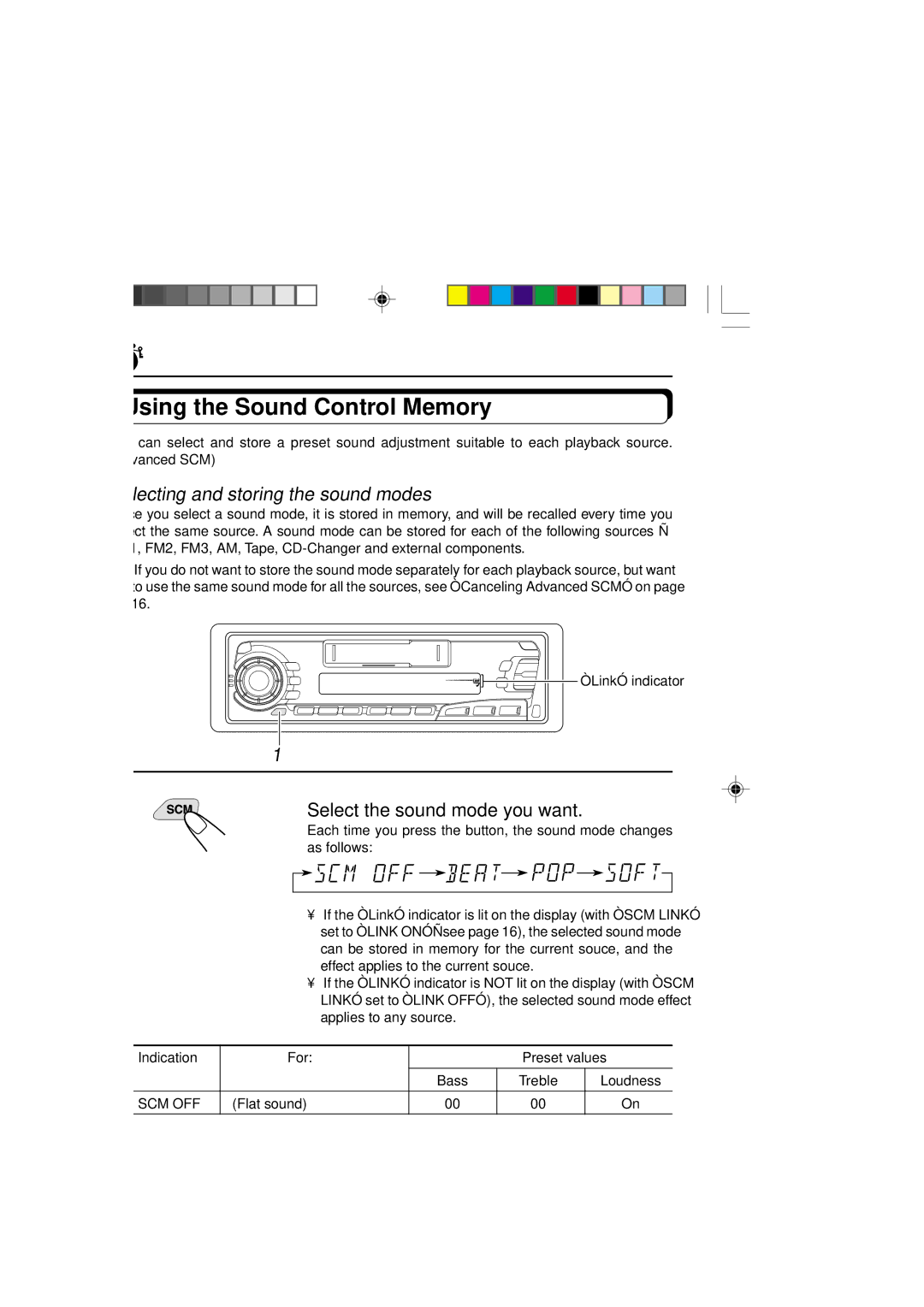 JVC KS-FX250 manual Using the Sound Control Memory, Selecting and storing the sound modes, Select the sound mode you want 