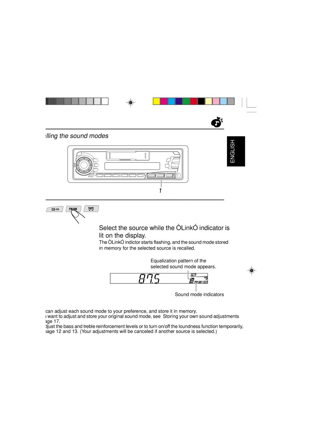 JVC KS-FX250 manual Recalling the sound modes, Sound mode indicators 