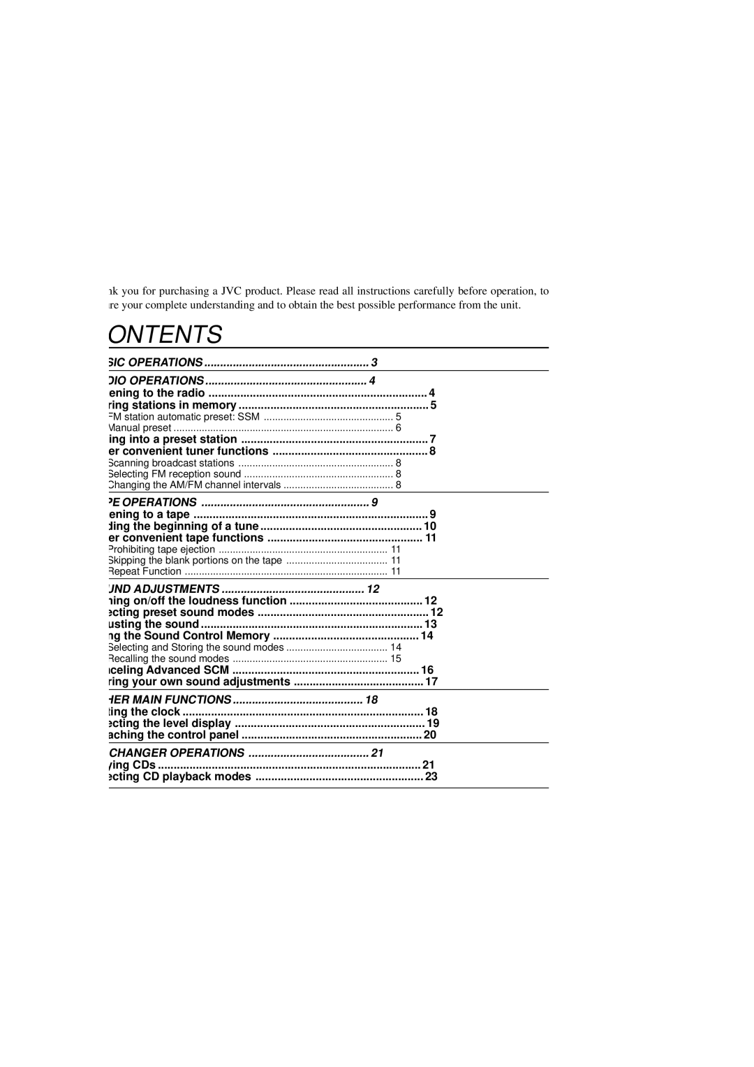 JVC KS-FX250 manual Contents 