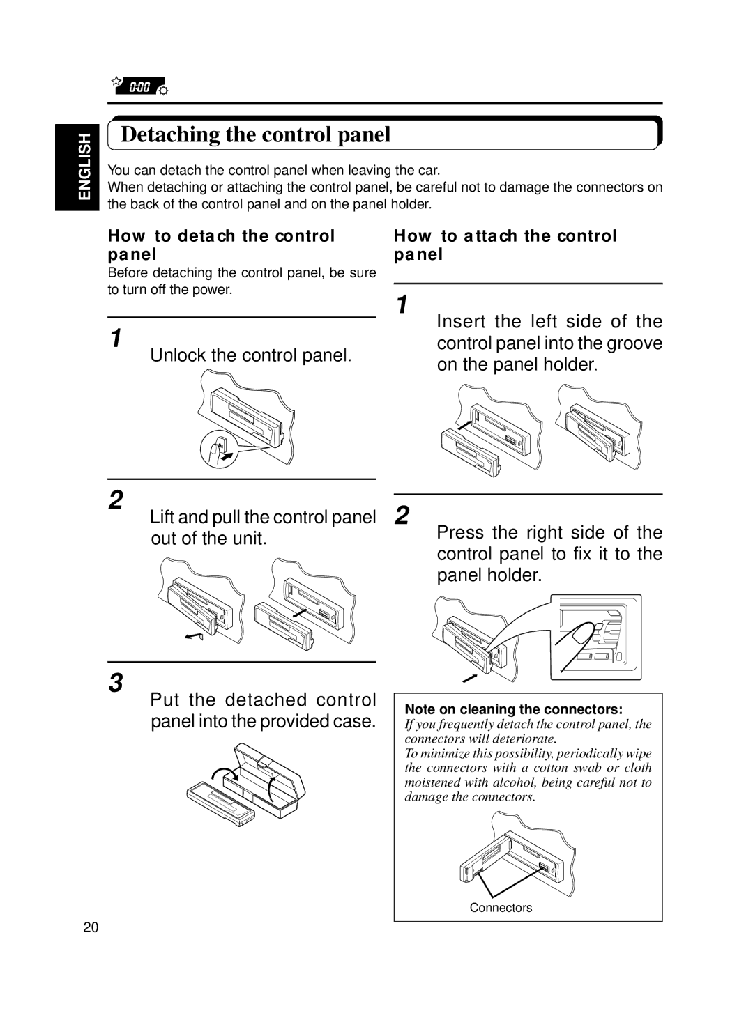 JVC KS-FX250 manual Detaching the control panel, Unlock the control panel, How to detach the control panel 