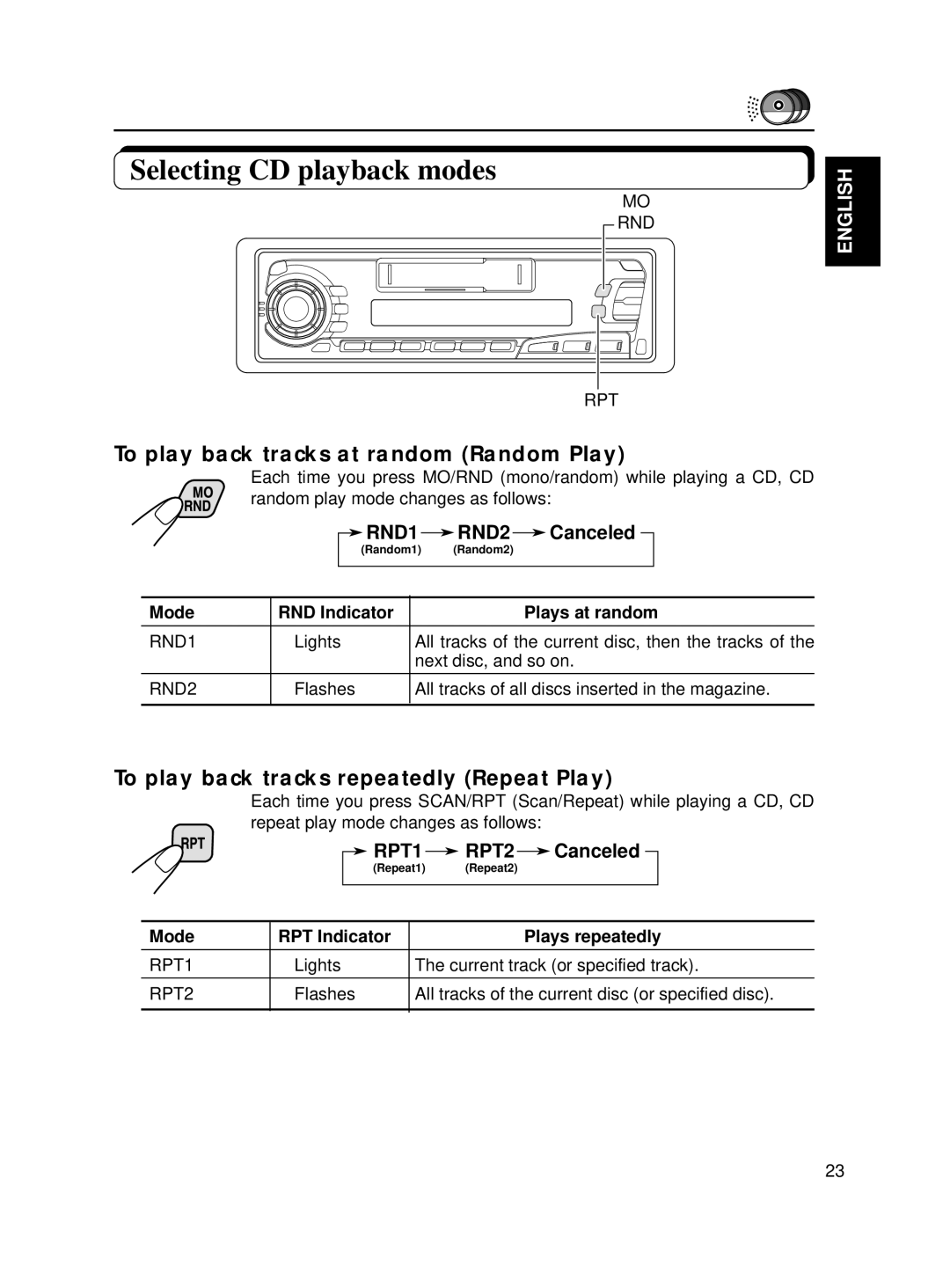 JVC KS-FX250 manual Selecting CD playback modes, To play back tracks at random Random Play 