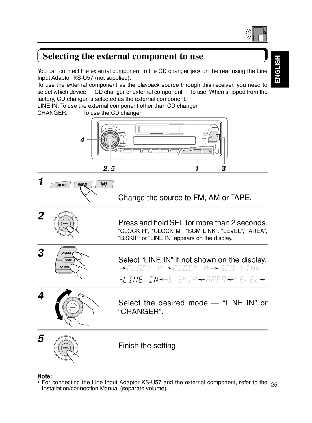 JVC KS-FX250 manual Selecting the external component to use 