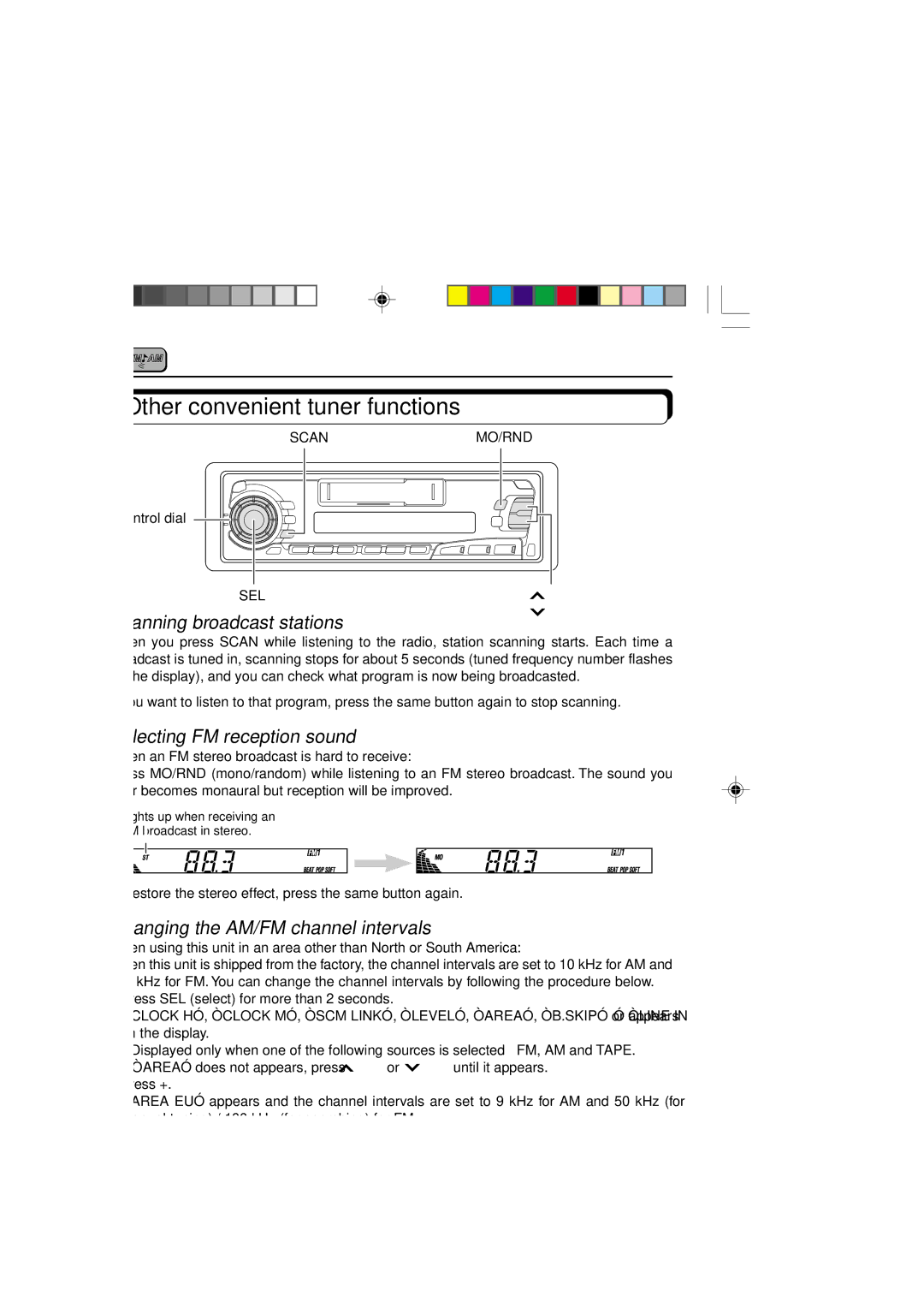 JVC KS-FX250 manual Other convenient tuner functions, Scanning broadcast stations, Selecting FM reception sound 