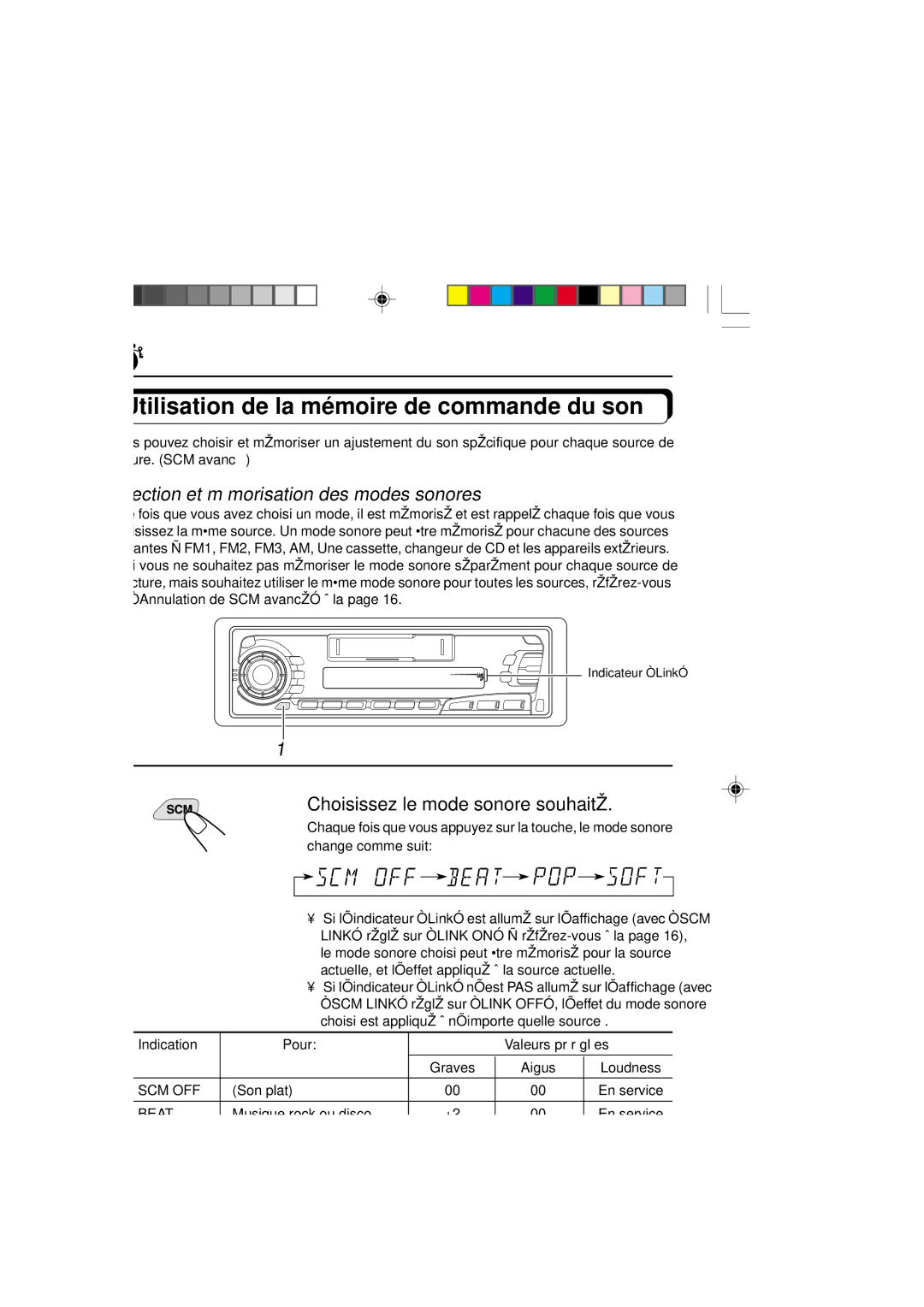 JVC KS-FX250 manual Utilisation de la mémoire de commande du son, Sélection et mémorisation des modes sonores 